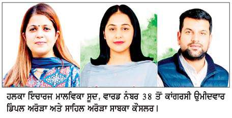  ਵਾਰਡ ਨੰਬਰ 38 ਤੋਂ ਡਿੰਪਲ ਅਰੋੜਾ ਨੂੰ  ਮਿਲ ਰਿਹਾ ਵੋਟਰਾਂ ਵਲੋਂ ਭਰਵਾਂ ਹੁੰਗਾਰਾ  