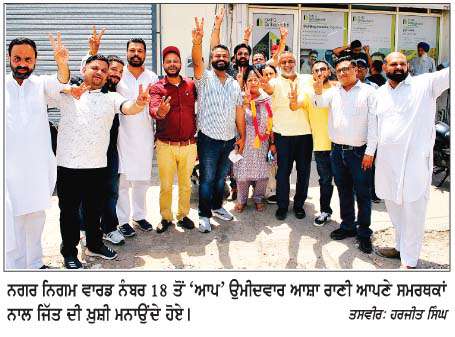  ਨਗਰ ਨਿਗਮ ਮੋਗਾ ਦੀਆਂ ਚੋਣਾਂ 'ਚ 'ਆਪ' ਦੀ 30 ਸੀਟਾਂ ਨਾਲ ਵੱਡੀ ਜਿੱਤ 
<br/> 