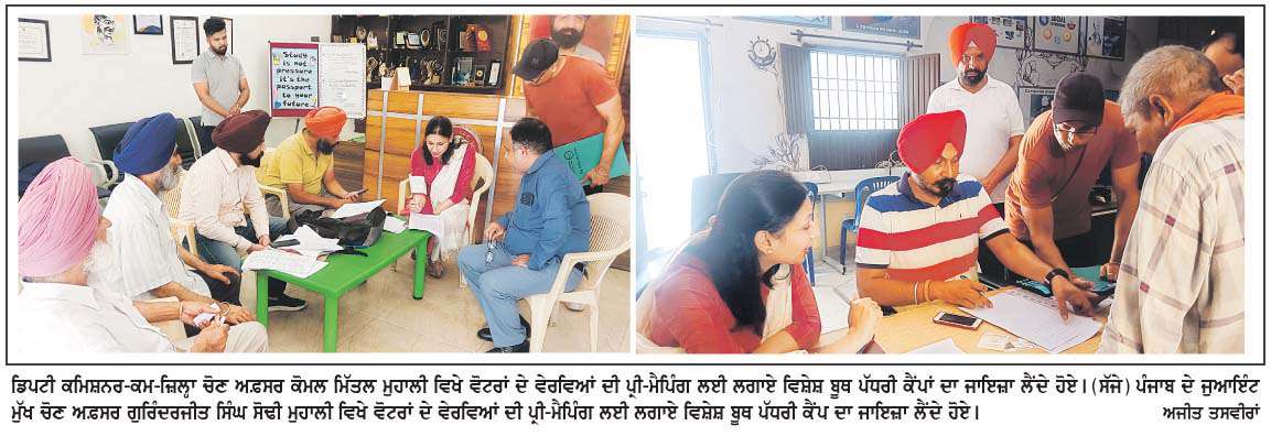  ਡਿਪਟੀ ਕਮਿਸ਼ਨਰ ਤੇ ਜੁਆਇੰਟ ਸੀ. ਈ .ਓ. ਵਲੋਂ ਵਿਸ਼ੇਸ਼ ਸੁਧਾਈ-2026 ਤੋਂ ਪਹਿਲਾਂ ਚੱਲ ਰਹੀ ਵੋਟਰ ਪ੍ਰੀ-ਮੈਪਿੰਗ ਮੁਹਿੰਮ ਦਾ ਜਾਇਜ਼ਾ
<br/> 