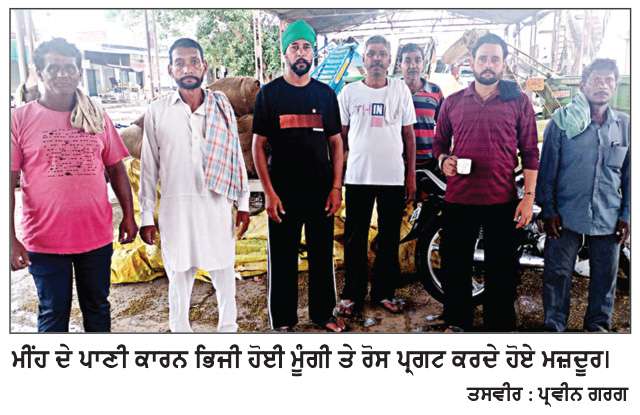 ਅੰਦਰਲੀ ਅਨਾਜ ਮੰਡੀ ’ਚ ਮੀਂਹ ਦੇ ਪਾਣੀ ਨਾਲ ਭਿੱਜੀ ਮੂੰਗੀ ਦੀ ਫ਼ਸਲ, ਮਜ਼ਦੂਰਾਂ ਨੇ ਪ੍ਰਗਟਾਇਆ ਰੋਸ