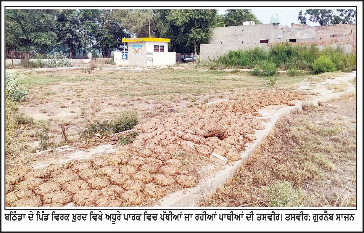 ਵਿਰਕ ਖ਼ੁਰਦ ਦੇ ਸਕੂਲ ਨੇੜੇ ਅਧੂਰੇ ਪਏ ਪਾਰਕ ਵਿਚ ਪੱਥੀਆਂ ਜਾ ਰਹੀਆਂ ਨੇ ਪਾਥੀਆਂ